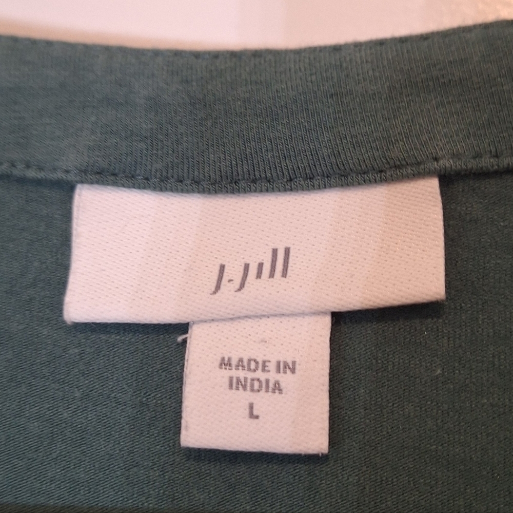 J. Jill Button Down Front Midi Dress Stretch 3/4 Sleeve Green Size Large - Picture 2 of 9